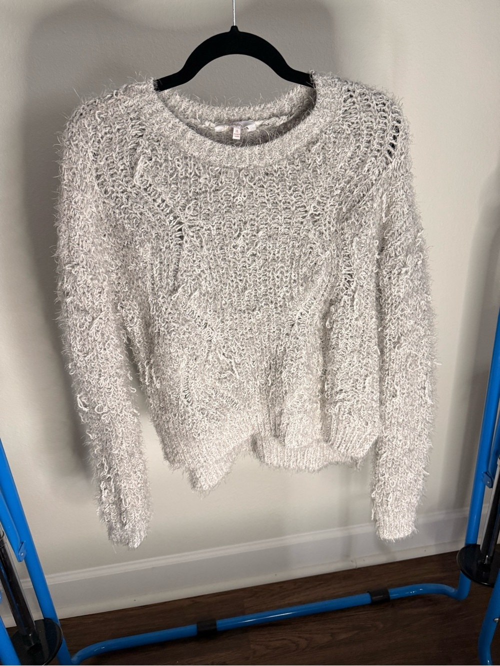 Candie's Fuzzy Crewneck Sweater in Light Cream